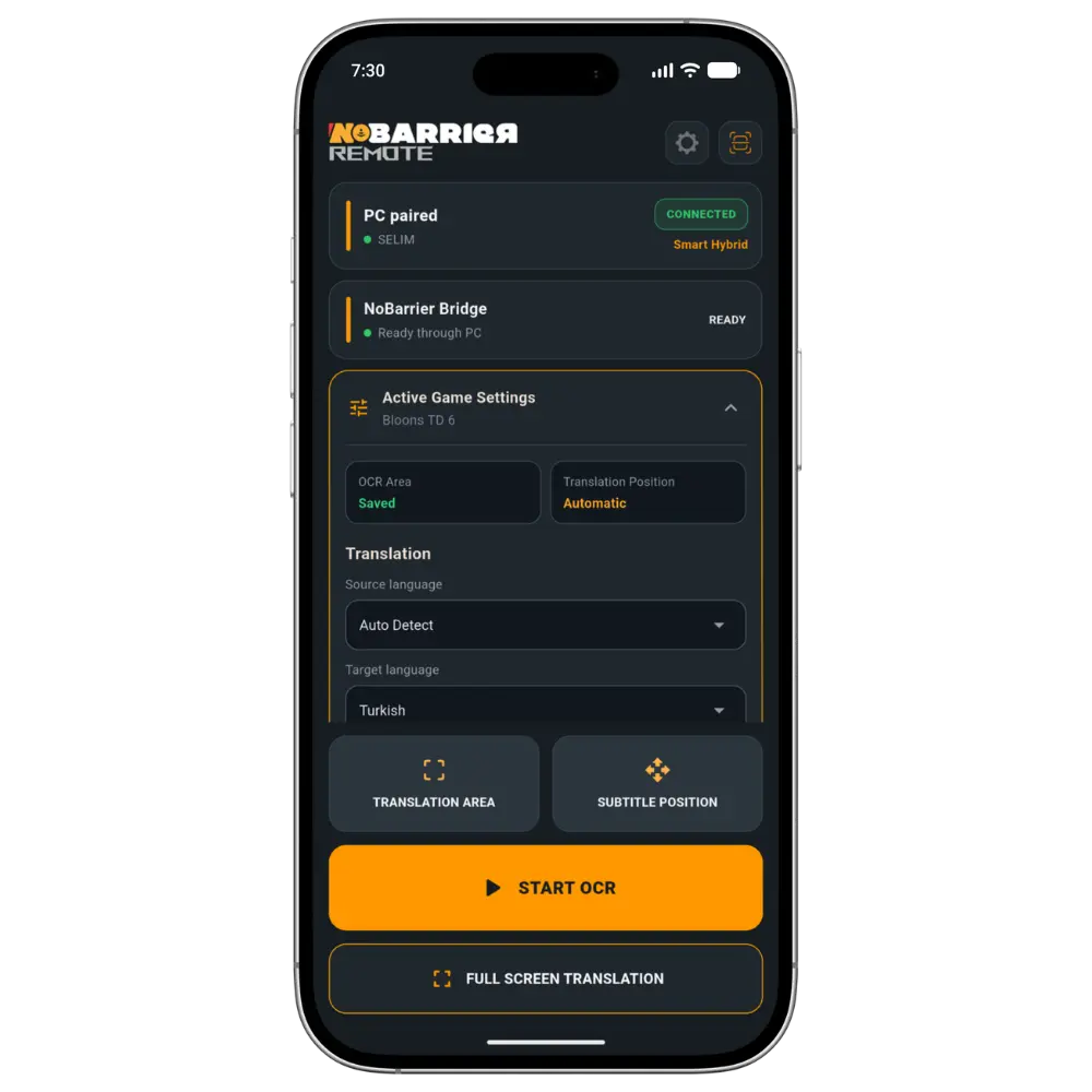 NoBarrier Mobile Remote main controls