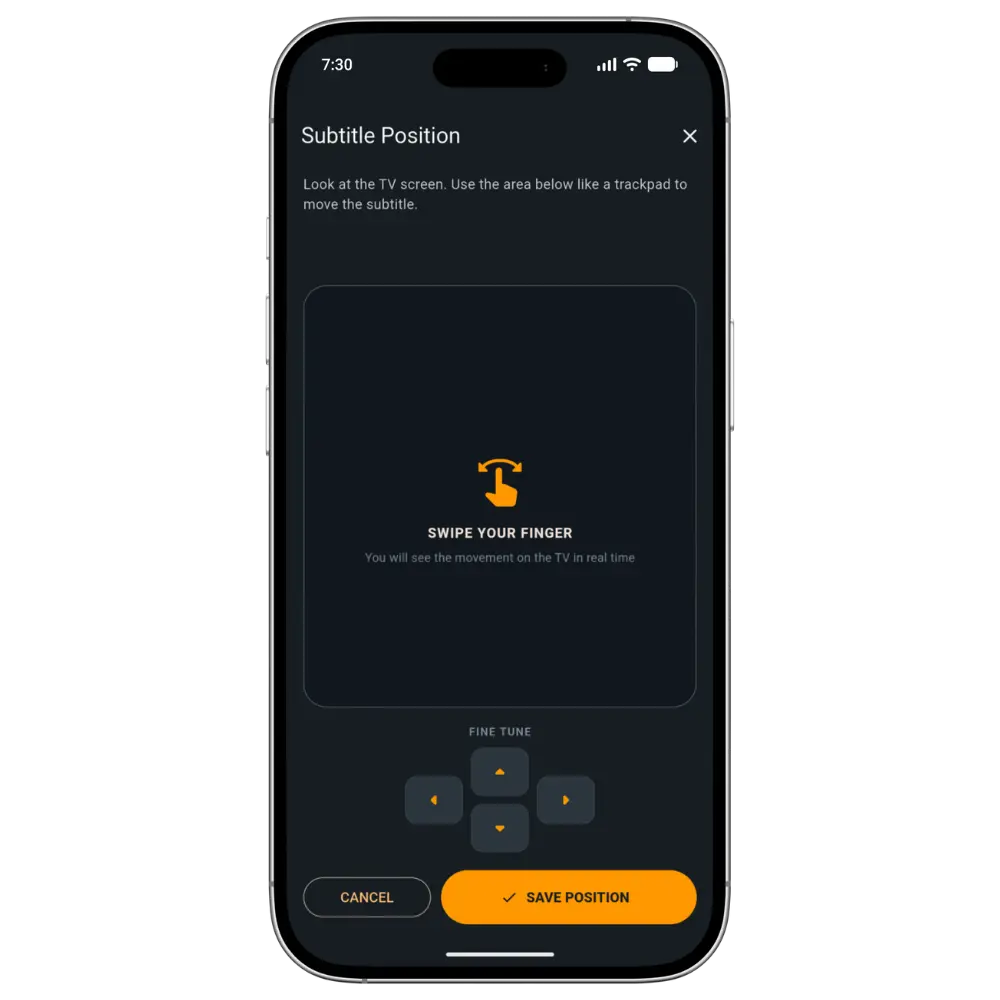 NoBarrier Mobile Remote subtitle positioning controls