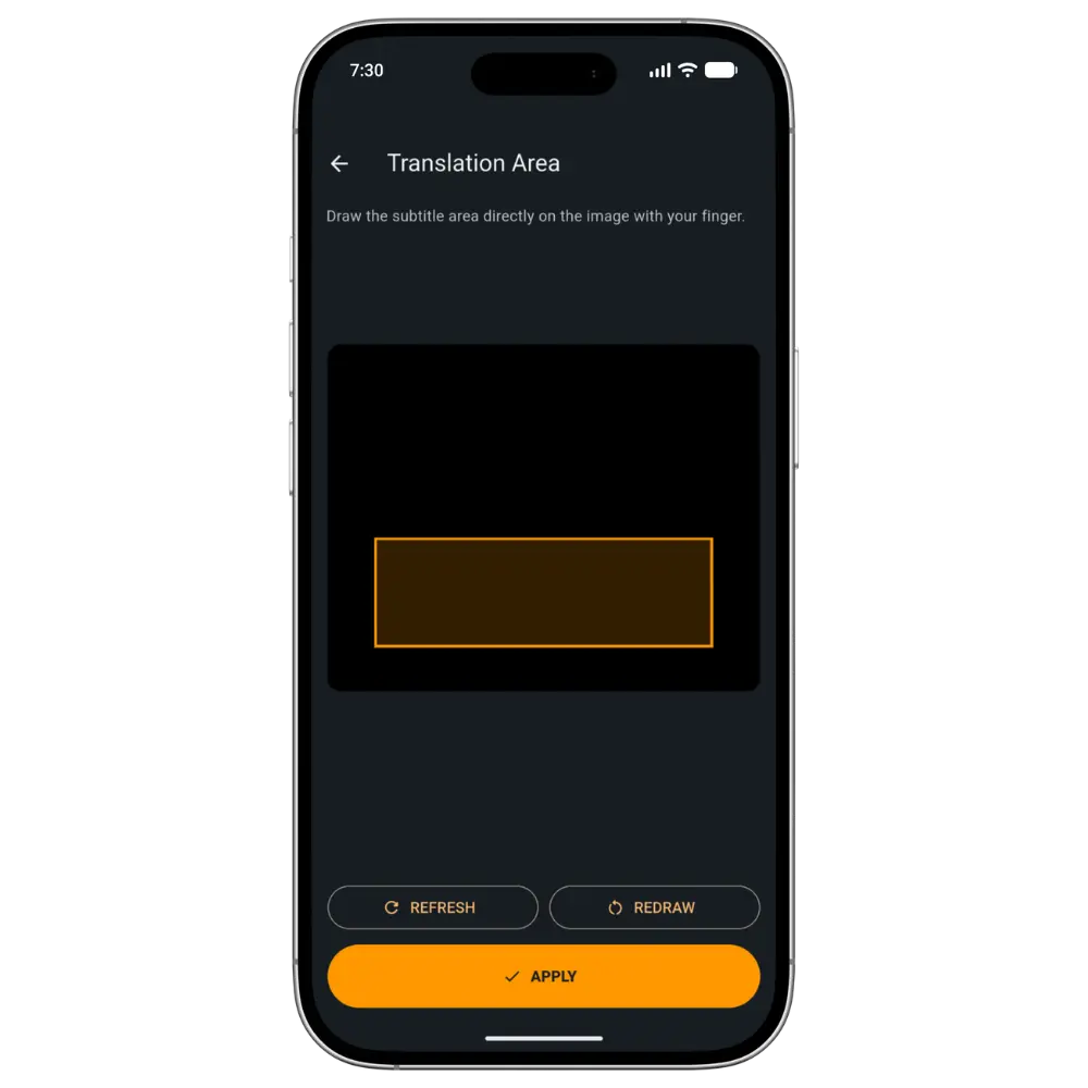 NoBarrier Mobile Remote translation area selection